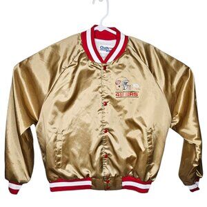 Vintage 80s San Francisco 49ers Chalk Line Gold Satin Jacket - XL - Made in USA